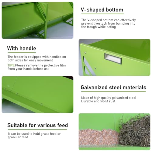 Goat Feeder Feeding Trough 55 Inch Large Capacity Horse Trough Livestock Heavy-Duty Feed Trough Livestock Feeder for Farms Cattle Alpacas, Goats, Calves, Sheep, Horses Deer (Green)