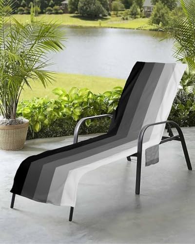 Beach Pool Patio Lounge Chaise Chair Cover Towel with Pockets,Geometric Grey Absorbent & Quick Dry Microfiber Towel Cover Bag Summer Travel Accessories Minimalist Stripe Country Farmhouse