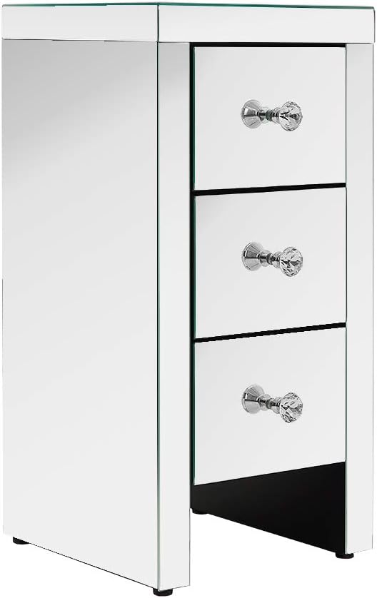 Panana Mirrored Glass Bedside Table With 3 Drawers Bedside Crystal Units Nightstand