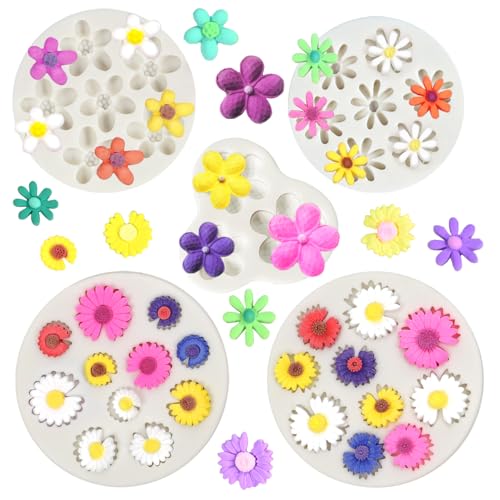 5Pcs Flower Silicone Mold, Mini Flower Fondant Chocolate Silicone Molds for Baking Leaf Mold for...