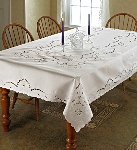 Violet Linen SAPPHIRE WH-6 Embroidered Design Tablecloth Size: 60 Inch X 120" thumb #3