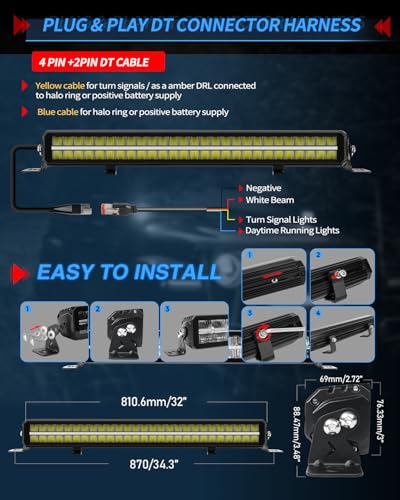 Rampe LED double rangée BraveWAY 32" idéale pour les nuits en caravane et quad - 5