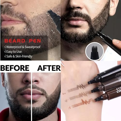 Image of SUGARGLOW Eyebrow Contouring Pen, 4-Tip Microblade Brow Pen, Liquid Eyebrow Pen Waterproof Microblading Eyebrow Pencil, Creates Natural Looking Brows Makeup Effortlessly, Long Lasting (BLACK)