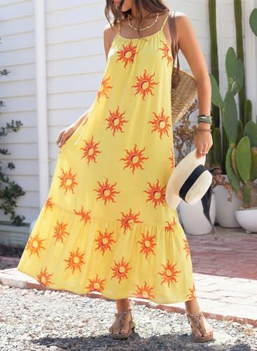Image of Dokotoo Women Summer Dresses Scoop Neck Ruffle Flowy Boho Maxi Dress