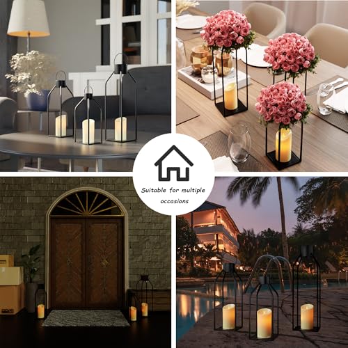 Lanterns Decorative Indoor, Black Lantern Decor with Timer Flickering Candle for for Patio, Porch, Entryway, Centerpieces - Image 7