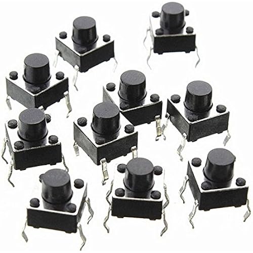 6x6x6mm Momentary Push Button Switch 10 Pack - 4Pin DIP Micro PCB Tactile by Corpco