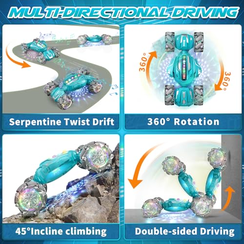 Image of Gesture Sensing RC Stunt Car, Boys Toys Age 6-12, 4WD Hand Controlled Remote Control Car with Light & Music, 360Rotation Christmas Birthday Gift for Boys Girls Age 6 7 8 9 10 11+(Lagon Blue)