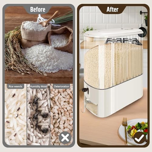 Image of Polyethylene Terephthalate (PET) Rice Dispenser, 6-Grid Moisture-Proof Cereal Dispenser, Countertop Sealed Food Storage Containers, Transparent Grain Dispenser Food Can Home