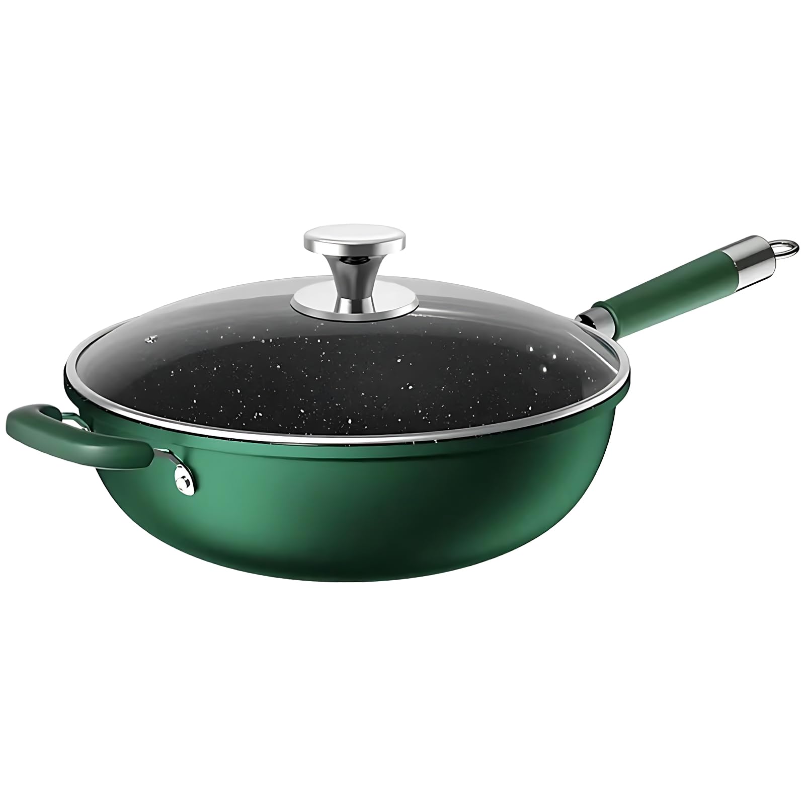 Non Stick Wok Pan with Lid,Induction Safe Non-Stick Frying Pan,Fine Iron Stir Fry Wok Works with All Hob Types,34cm Diameter