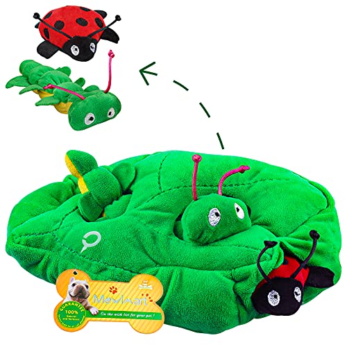【2022 Upgraded】 Hide and Seek Dog Puzzle Toys for Puppy Training, Interactive Squeaky Dog Toys Plush Dog Toy Games for Small Large Dogs (Bugs in Leaf 3Pcs)