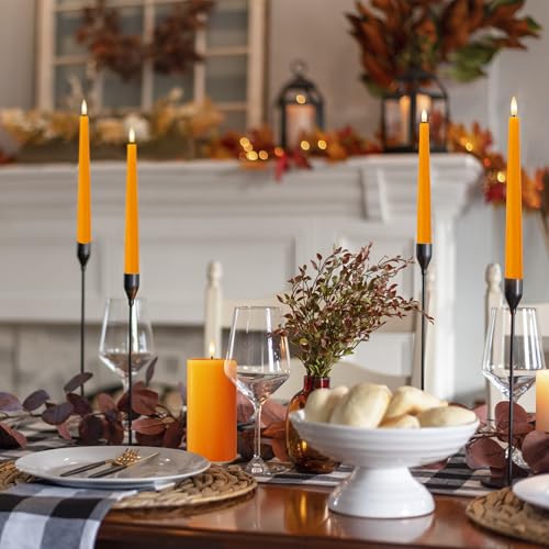 Image of Orange Flameless Taper Candles, 9.6 inch Halloween Battery Operated Candles with Remote, Real Wax Fall Led Candle, Flickering Flameless Candlesticks for Fall, Thanksgiving, Harvest, Halloween Decor, 3 Pcs