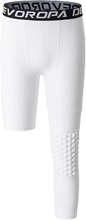 Youth Boys' Compression Pants with Knee Pads 3/4 Basketball Athletic Tights Quick Dry Sports Workout Leggings