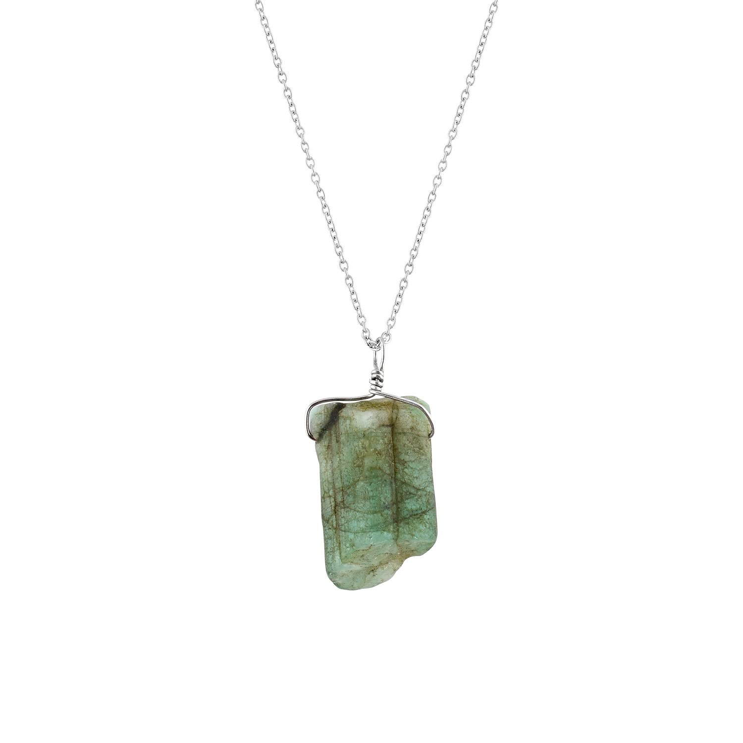 OdrillionGemsOdrillionGems Natural Raw Emerald Gemstone Pendant, 925 Sterling Silver Necklace, Rough Stones, Chakra Crystals, May Birthstone, Dainty, Handmade Jewelry, Minimalist, Gift for Mom Women, 16+2inch
