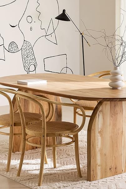 Image of Oval Wooden Dining Table | Dining Room Furniture | Mango Wood Dining | 200 x 105x 79.5 cms for Home (Black) (Natural)
