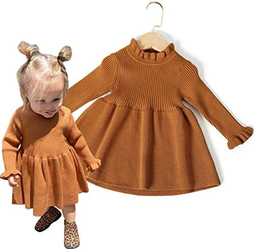Simplee kidsLittle Girls' Long Sleeve Girl Dresses and Rompers Ribbed Knit Sweater Dress Black for 6M-5T
