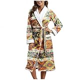 XUNN Damen Bademantel Morgenmantel Weihnachtsmann Drucken Pyjamas mit Tasche und Gürtel Weihnachten Plüscher Fleece Warm Saunamantel Winter Xmas Bademäntel Hausmantel Lang Mantel