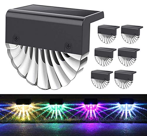Preisvergleich Produktbild Solar Deck Lichter, kabellos LED Gartenzaun Licht Außenbereich intelligente Sicherheitsstufenleuchte mit warmweiß / RGB Farben Beleuchtungsmodi IP55 wasserdicht für Terrassen Hof Wand Terrasse(6 Stück)