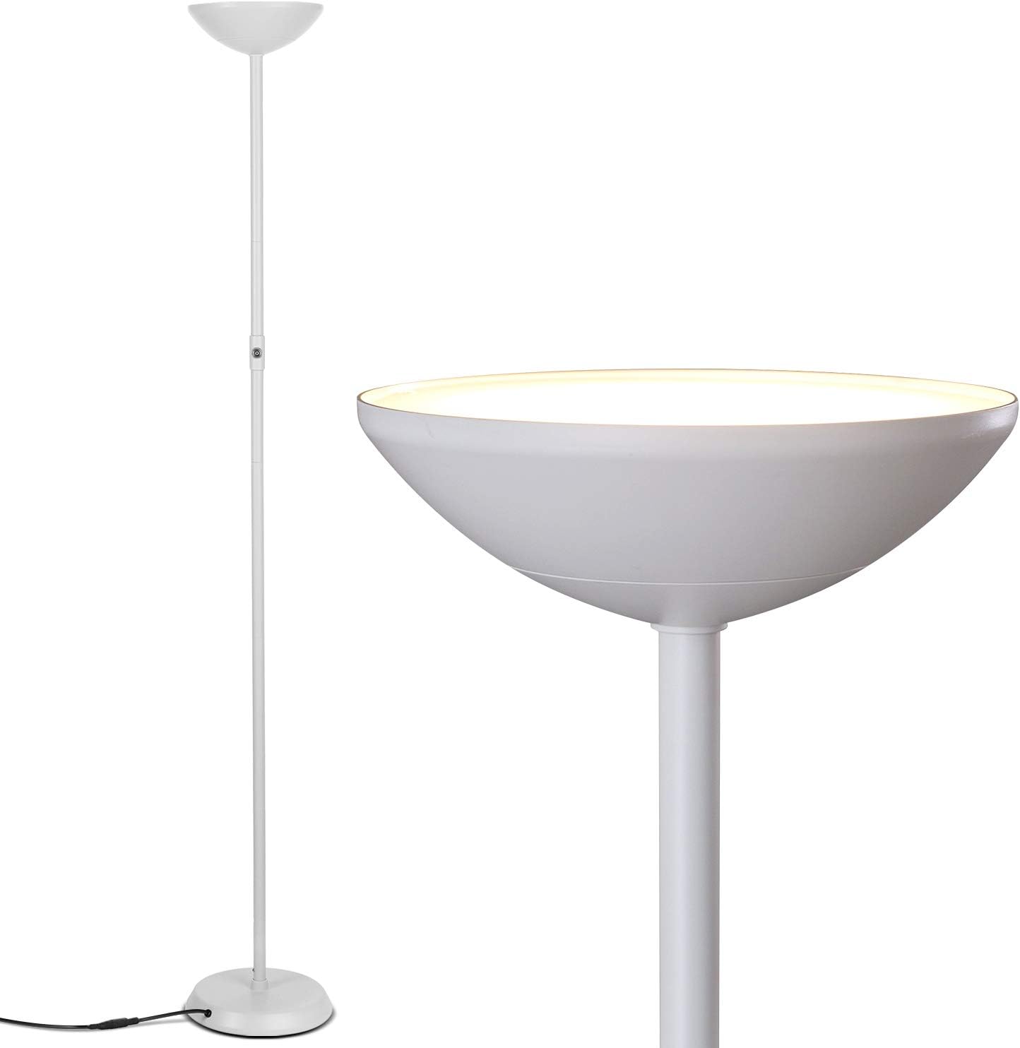 Brightech SkyLite LED Floor lamp, Torchiere Super Bright Floor Lamp for Living Rooms & Offices - 3 Way Dimmable Tall Torch Lamp, High Lumen Standing Pole Lamp for Bedroom Reading - White