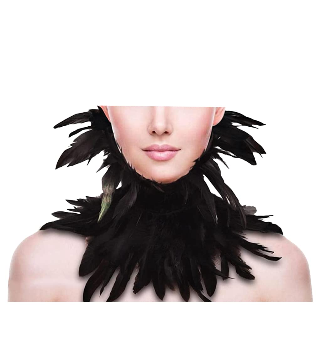 ZAKIA Gothic Natural Feather Necklace Collar Neck Collar Halloween Party Accessories, one size, natural feather alloy