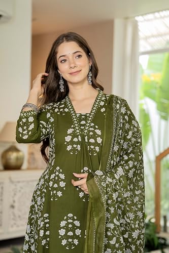 Image of PARTHVI Women's Pure Cotton Block Printed Ethnic Wear Kurta & Palazzo Pants & Dupatta Set