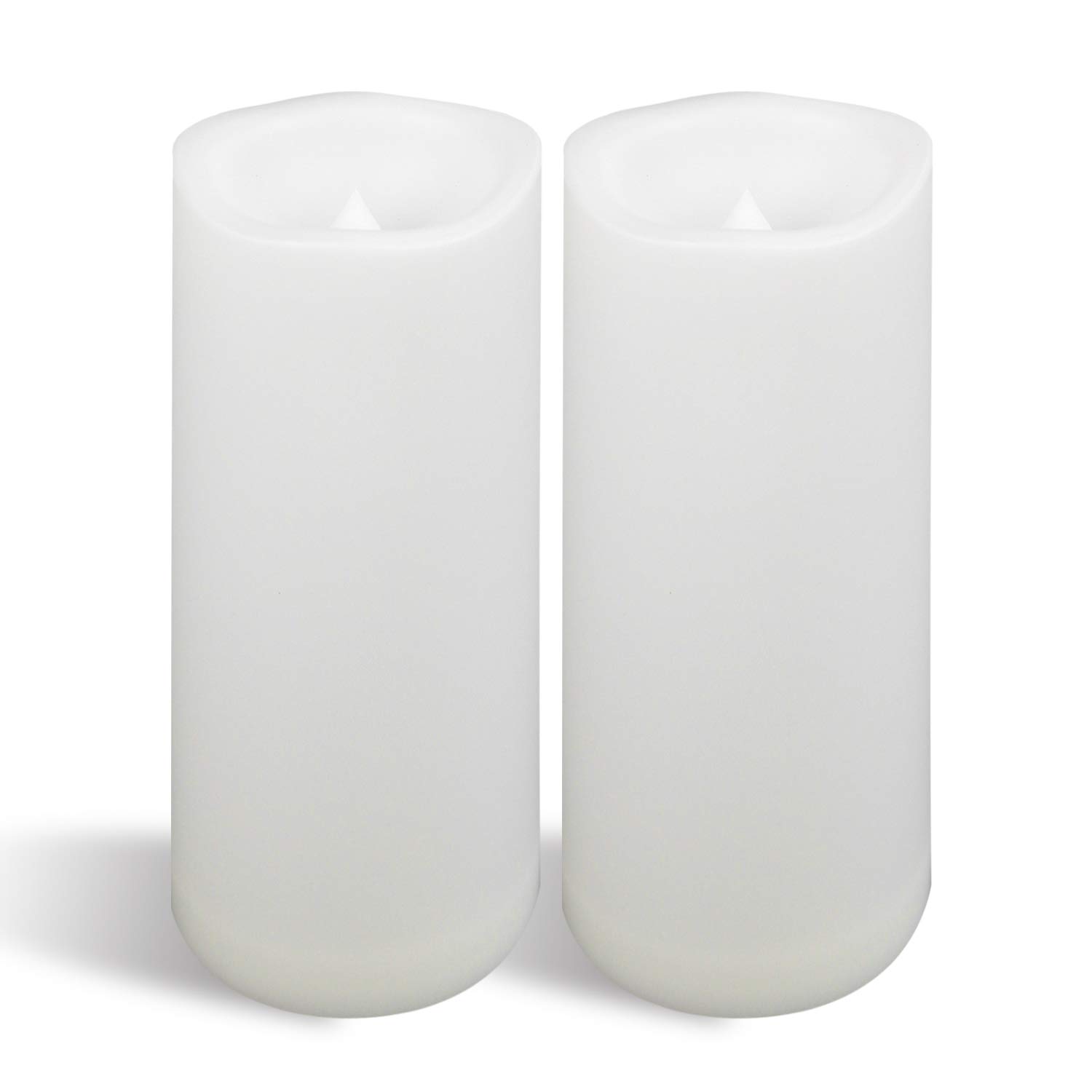 Waterproof Outdoor Battery Operated Flameless Candles with Timer Large Plastic Resin Bright Flickering Electric LED Pillars Lantern Garden Wedding Christmas Decorations 4”(D)x10”(H) 2PCS