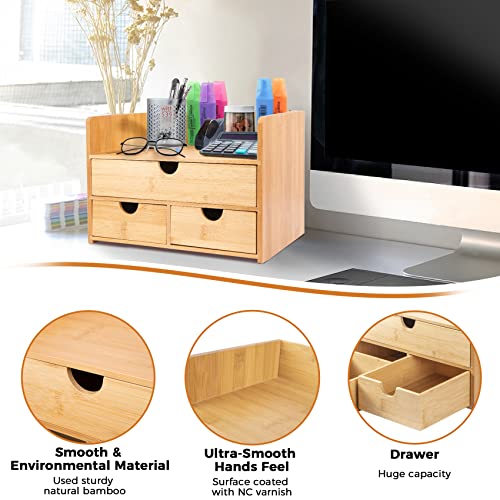 Bamboo Desk Organizer With Drawers - Desktop Organizer With Drawers - Desktop Storage Drawers - Bathroom Counter Organizers And Storage, Tabletop Mini Small Drawer Storage Kitchen Countertop Organize #TOP2