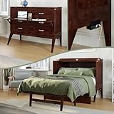 AFI, Northampton Full Size Murphy Bed Desk with Memory Foam 6' Mattress and Built-in USB Charger, Walnut