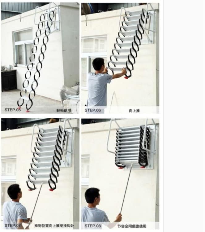 Telescoping Extension Ladder, Wide Pedal Wall-Mounted Attic Ladder Aluminum Telescoping Ladder Indoor Folding Ladder Loft Ladder W/Anti-Slip Pedal Outdoor Platform Ladder