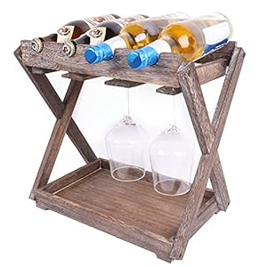 Rustieke massief houten wijn- en glasrek, 2 lagen wijnrek houder met lade, 4 fles & 8 wijnglazen organizer, voor thuis keuken bar