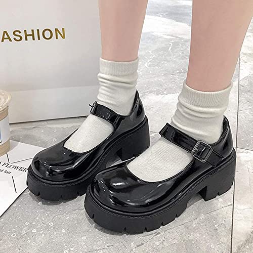 Image of Women's Platform Mary Janes Chunky Heel Ankle Strap Uniform Dress Shoes Heeled Gothic Lolita Oxfords