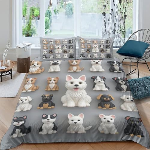 Housse de couette imprimé 3D chiens en microfibre hypoallergénique douce - 4