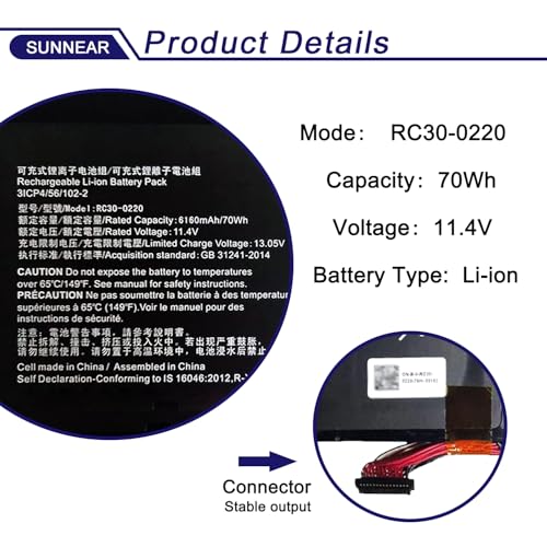 Image of 70Wh RC30-0220 Laptop Battery for Razer Blade Pro RZ09-0220 RZ09-03146 RZ09-03147 RZ09-03148 Blade pro 17 2019 6160mAh