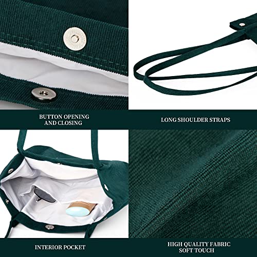 Image of Corduroy Tote Bag Cute Tote Bags for Women Shoulder Bag with Inner Pocket for Work Beach Travel and Shopping Grocery
