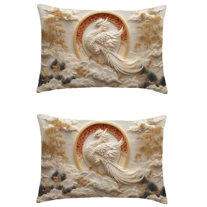 Housse de coussin lin imperméable haut de gamme motif oiseau recto-verso 70x90cm