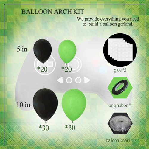 Felice Arts Video Game Balloon Arch Garland Kit Black Green Balloons for Boys Girls Kids Level Favor Game Themed Birthday Graduation Party Decorations
