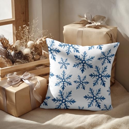 Batmerry Christmas Blue Decorative Pillow Covers, 16 x 16 Inch Blue Snow Winter with Snowflakes Falling White Crystal Double Sided Throw Pillow Covers Sofa Cushion Cover Square 16 Inches(Set of 2) by Batmerry - Image 2