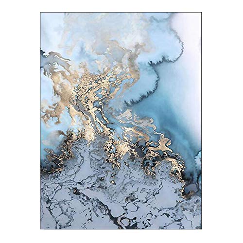 MNBVC Tapis Salon Bleu, Petit Tapis Salon, Tapis Salon Moderne Abstrait Arts Tapis Ciel Bleu Eau De Mer Encre Doré Imprimé Tapis pour Salon Chambre Home Tapis De Créateur Cover