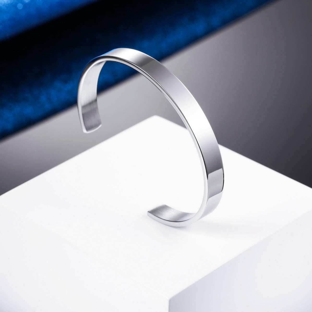MeMeDIY Personalized Bracelet Engraving Name Identification ID Customized For Men Women Water Resistant Stainless Steel Adjustable Cuff Bangle (8mm Wide, Small and Large Sizes)