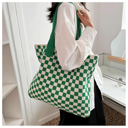 Checkered Shoulder Bag Knitted Christmas Tote Bag for Women Large Colorful Chessboard Shoulder Purse Casual Y2K Grid Handbag2