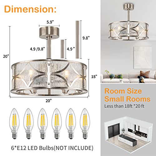 Morpholife 20" Caged Ceiling Fan With Lights Remote Control, Enclosed Bladeless Chandelier Fan, Small Modern Low Profile Ceiling Fan With 5 Abs Blades For Bedroom, Living Room, Brushed Nickel #TOP5