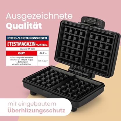 Clatronic® Waffeleisen mit 2 großen Backflächen | Antihaftbeschichtung | Waffeleisen belgische Waffel | stufenlos regelbarer Bräunungsgrad | Belgisches Waffeleisen | Waffle Maker | WA 3606 – Bild 3