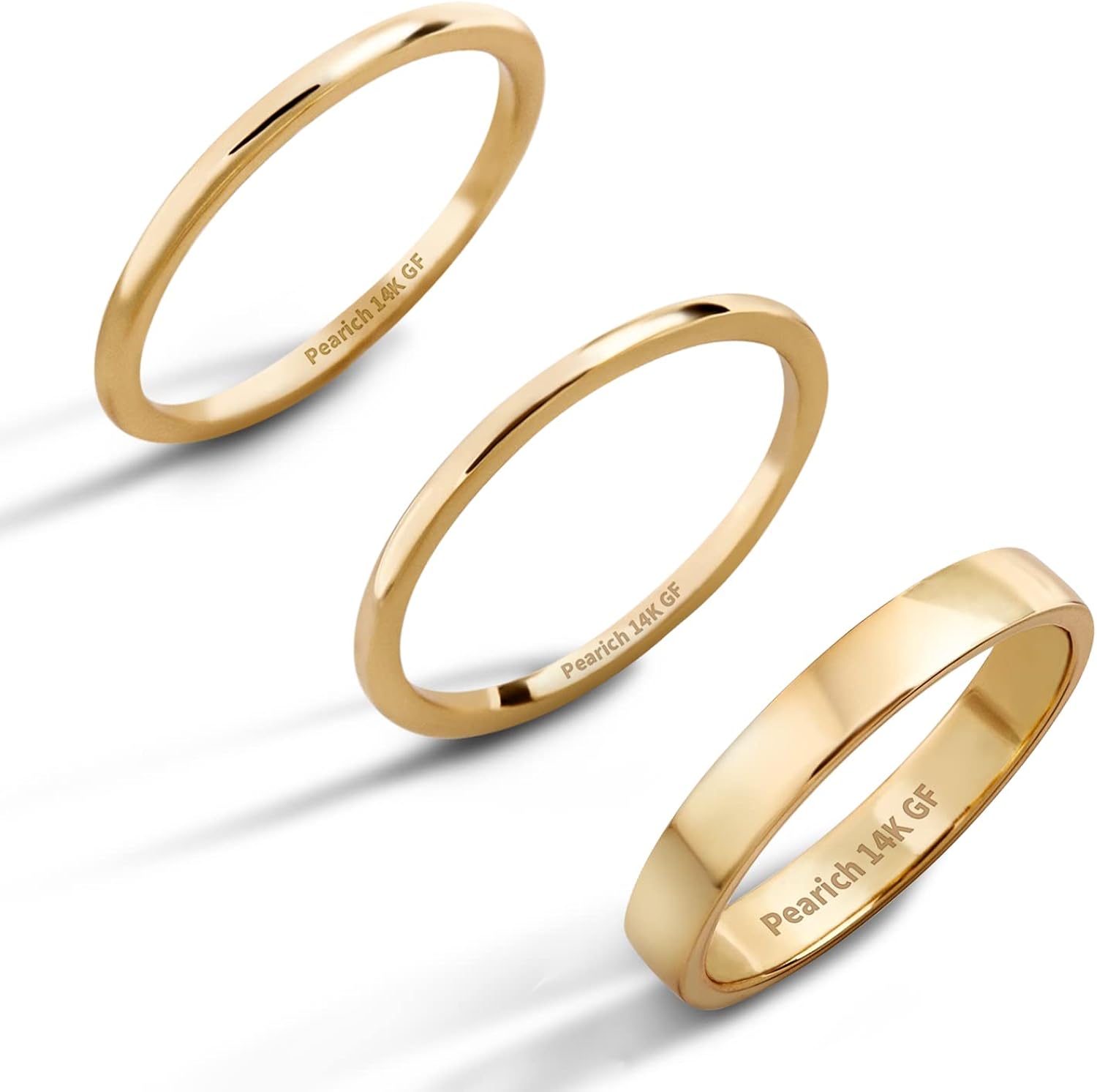 Pearich Anillos rellenos de oro de 14 quilates, anillos apilables para mujeres y niñas, anillo de oro delgado, anillo de ajuste cómodo, tamaño 5 a