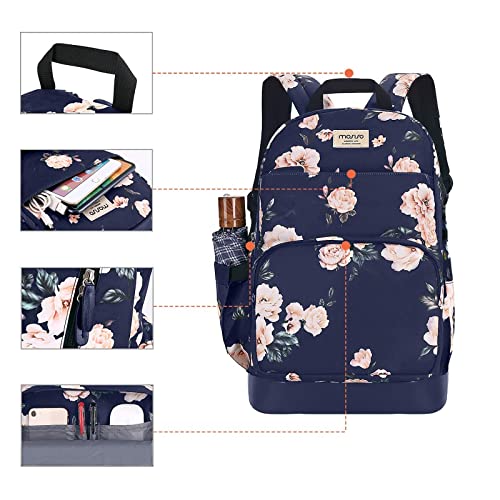 MOSISO-156-16-inch-Laptop-Backpack-for-Women-Girls-Polyester-Anti-Theft-Stylish-Casual-Daypack-Bag-with-Luggage-Strap-USB-Charging-Port-Camellia-Travel-Business-College-School-Bookbag-Blue