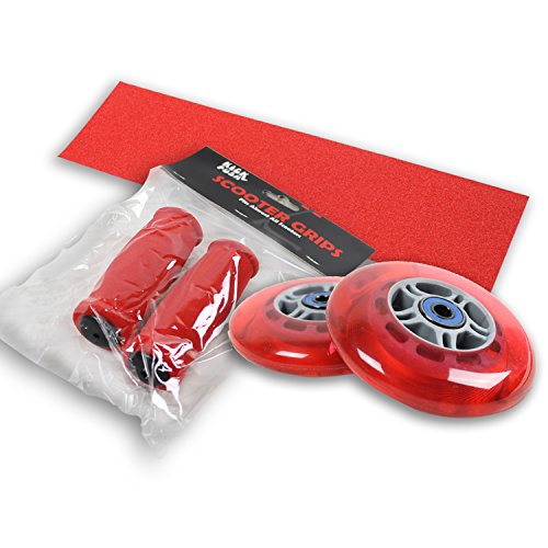 Kick Push Upgrade Pack for Razor Scooter Red Wheels, Handle Grips, Griptape, Bearings