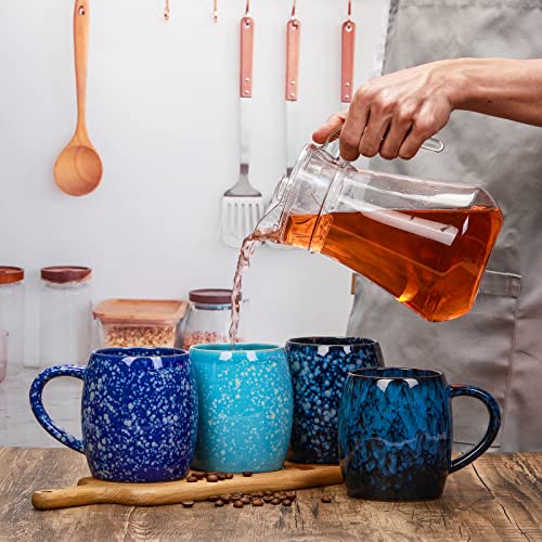 Otevymu 21 Oz Large Ceramic Coffee Mug, Handmade Pottery Big Tea Cup For Office And Home, Big Handle Hot And Cold Drinking, Microwave And Dishwasher Safe, Unique Texture Glaze (Deep Blue) #TOP3