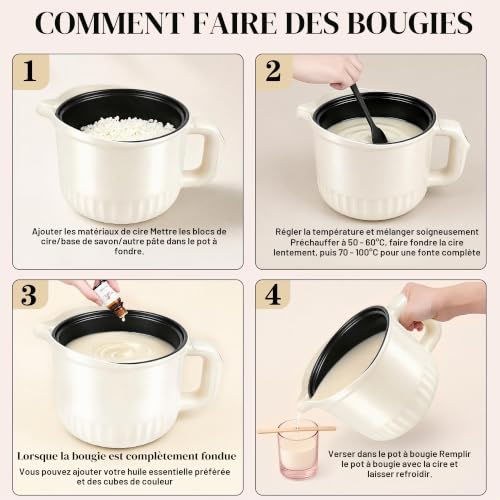 Fondoir Cire Bougie Electrique, 1.8L Kit Bougie a Faire Soi Meme Adulte – vue 7