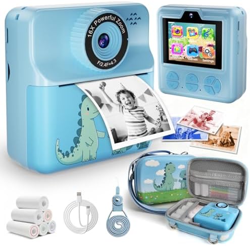 Kids Camera Instant Print, Christmas Birthday Gift for Boys Girls Ages 3-12, Selfie Digital Camera with Portable Carry Case + 6 Rolls Color Printing Paper + 32GB SD Card (Blue)
