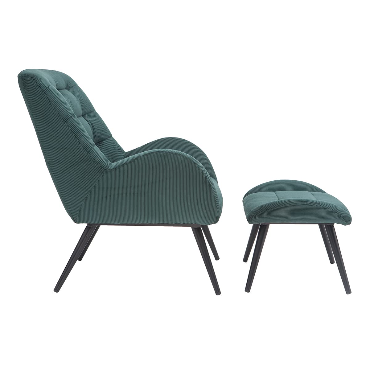 Miliboo Fauteuil et Repose-Pieds Design en Tissu Velours côtelé Vert et métal Noir Zoe
