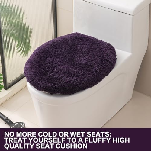 Image of Microfiber Toilet Lid Cover, 17.5 inchx15 inch Fits Round Oblong and Elongated | Toilet Seat Covers for Bathroom, Machine Washable, Decorative Fuzzy fur Look Round Toilet Seat Cover Extra Soft Absorbent