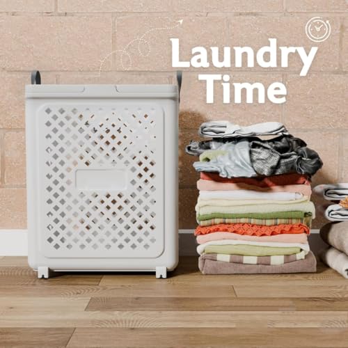 Image of 45 Litres Plastic Laundry Basket | Foldable Clothes Storage Bin with Handles | Multipurpose Durable Laundry Bag | Space-Saving Clothes Organizer for Home, Bathroom & Bedroom